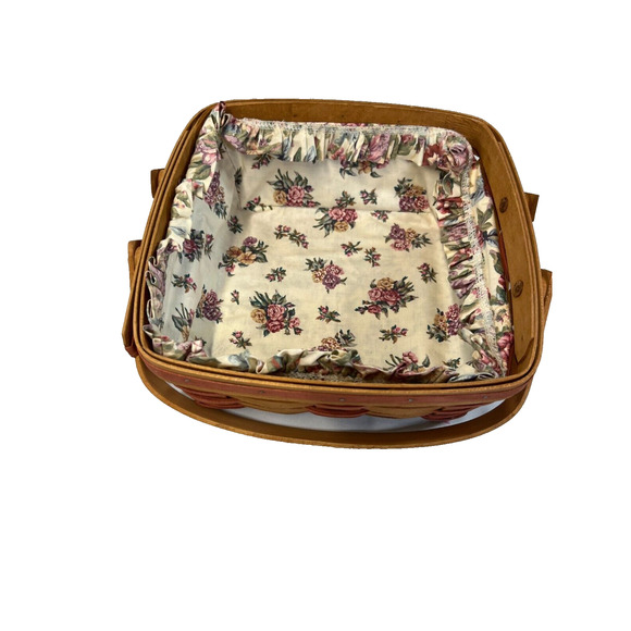 1992 Longaberger Mother's Day Basket w/Rose Liner 10.5"L x 10.5"W x 4.5"H - Picture 2 of 4